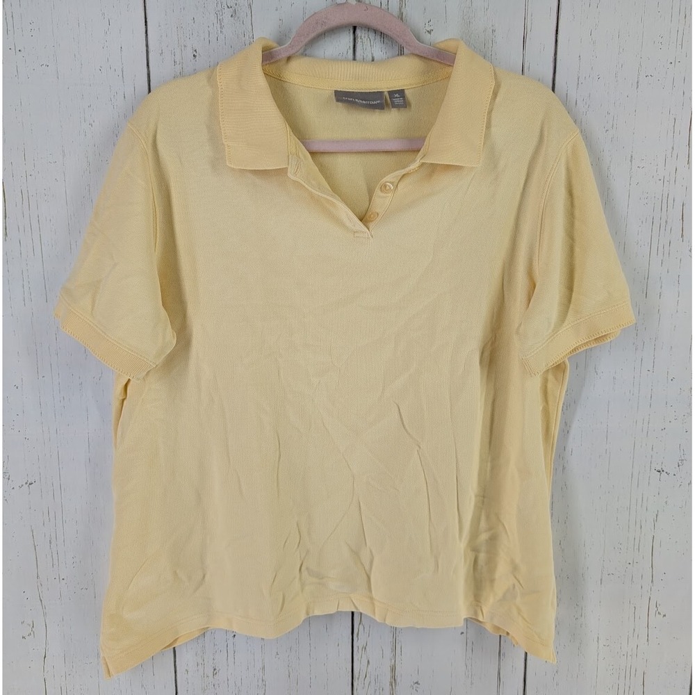 Croft Barrow Size XL‎ Womens Yellow Button Up Short Sleeve Polo Top